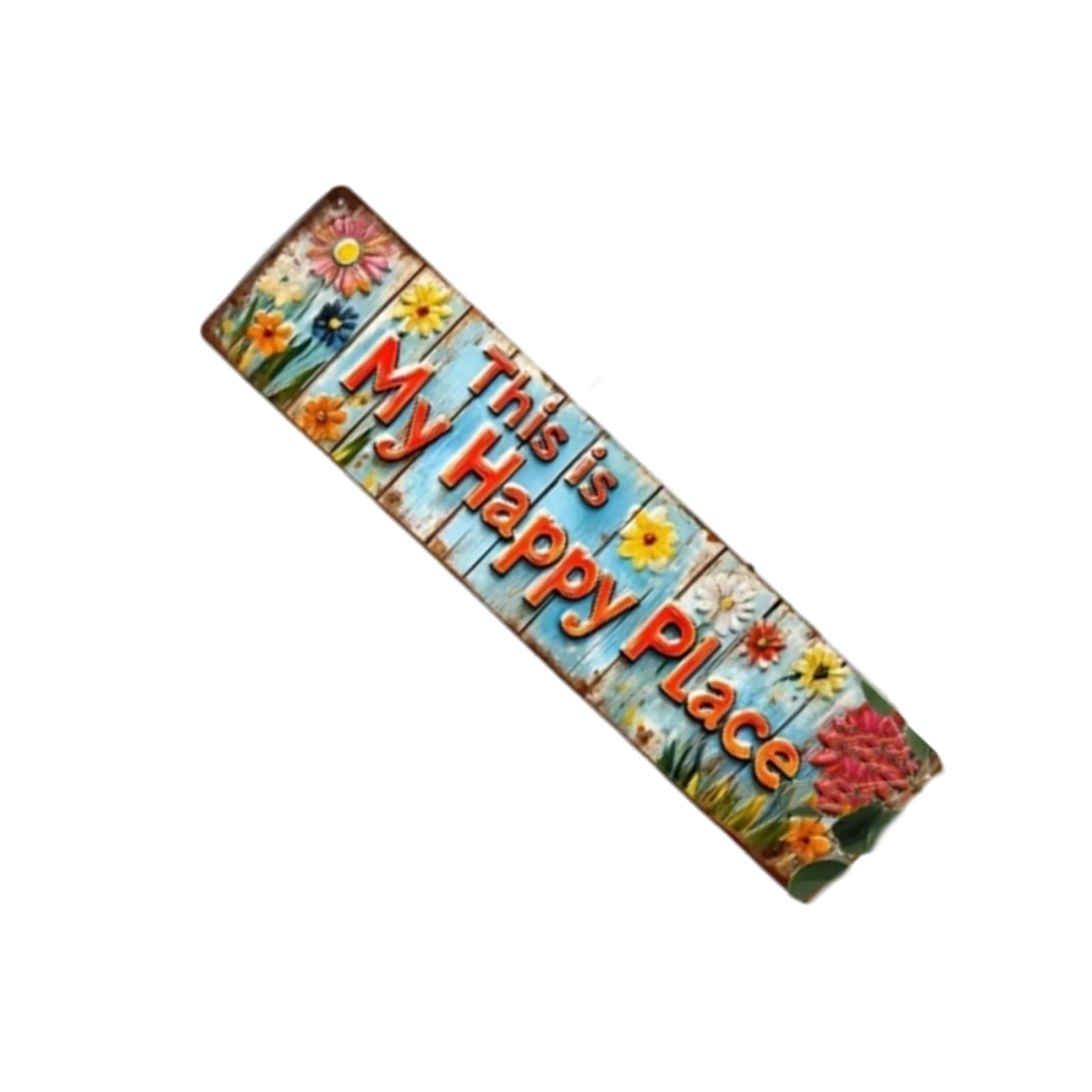 Farmhouse This Is My Happy Place Welcome Sign for Outdoor or Indoor Use Weather Resistant Garden Florals Metal Sign Wall Art Decors Present Garden Metal Decoration