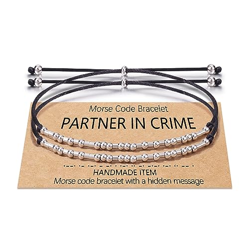 Shonyin Partners in Crime Morse Code Bracelets for Women 2 Best Friend Matching Friendship Bestie Bracelet Christmas Funny Unique Galentines Day Jewelry Gifts for Men Soul Sister Couple