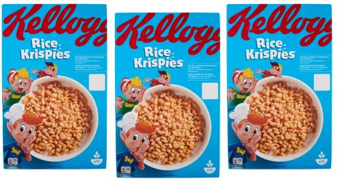 Kellogg's Rice Krispies - 3 arroz inflado con vitaminas y minerales, 340 g, paquete de cereales como desayuno o aperitivo entre