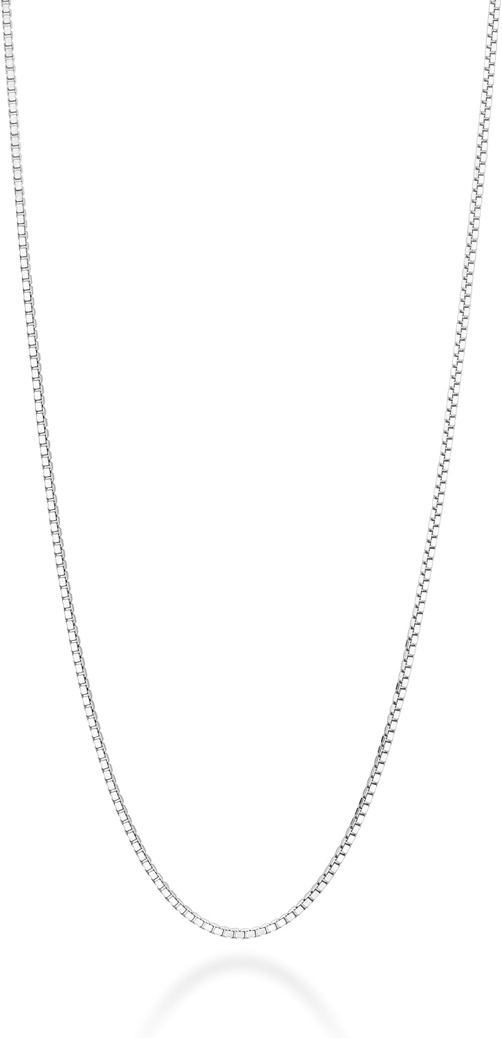Miabella Italian 925 Sterling Silver or 18K Gold Plated 925 Sterling Silver Thin 0.8mm Box Chain Necklace for Women, Made in Italy