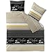 Produktbild CelinaTex Fashion Bettwäsche 200x220 cm 3teilig Baumwolle, Bettgarnitur für Sommer und Winter, Ganzjährig, Bettbezug, Bettenset, Schöner Wohnen Lian Streifen Wörter Beige Schwarz Weiß