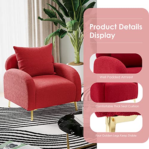 Farini Modern Accent Chair With Pillow,Sherpa Cozy Single Seat Sofa Chairs Teddy Club Armchair For Living Room Bedroom Waiting Room Office(Red) #TOP3