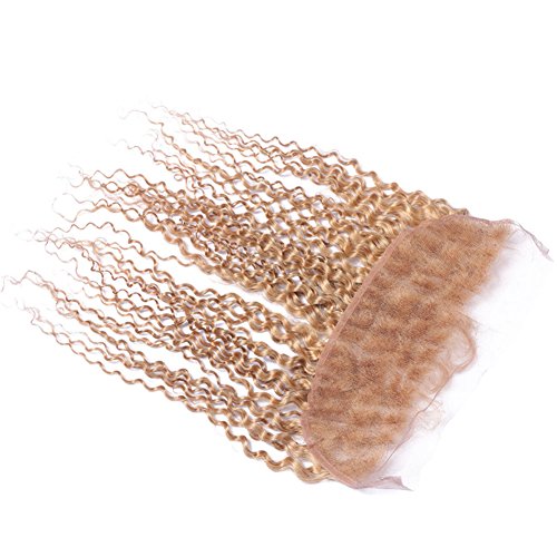 Tony Beauty Hair #27 Honey Blonde 13X4 Lace Frontal Closure With Baby Hair Kinky Curly Virgin Brazilian Light Brown Human Hair Ear To Ear Full Lace Frontal 8-24" Bleached Knots (14Inch) #TOP3