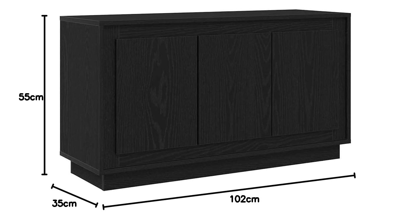 Kredens o wyglądzie czarnego dębu, 102 x 35 x 55 cm, materiał drewnopochodny, 3 drzwi, nowoczesne wzornictwo, wszechstronne miejsce do przechowywania do salonu i jadalni