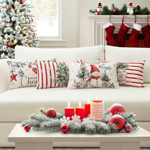 Housse coussins Noël de qualité supérieure en lin rouge Sungeek