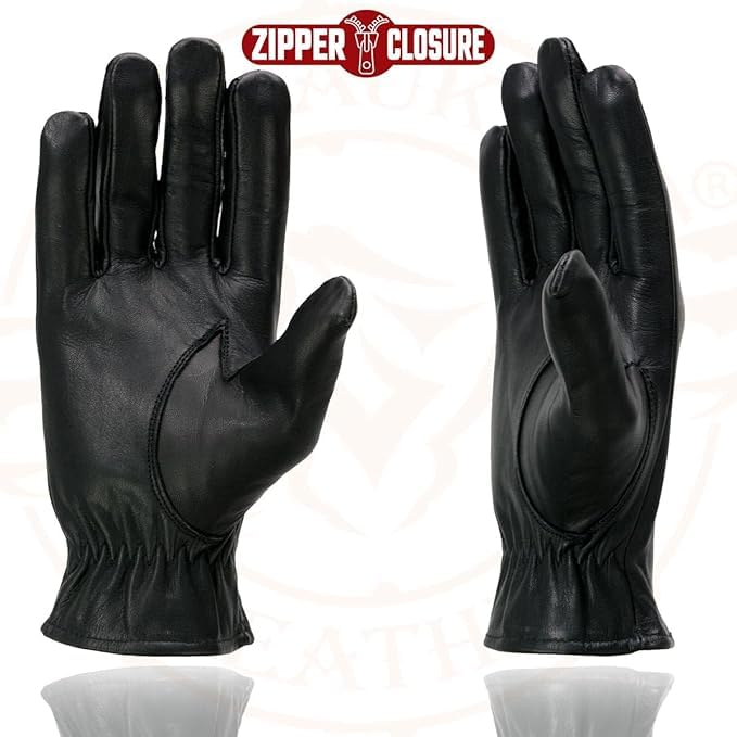 Image of Milwaukee Leather SH226D Men's Black Unlined Leather Gloves, Cowhide Leather Lightweight Unlined Zippered Wrist Closure (3X-Large)