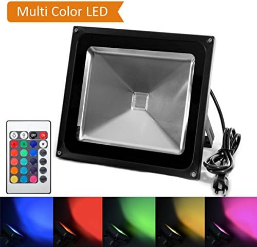 Color LED Light, HouLight High Power 50W RGB Color Changing LED Flood Light IP65-Waterproof (85V-265V AC) 16 Colors 4 Modes with US Plug for Park, Garden, Stage Lighting and Party Lights
