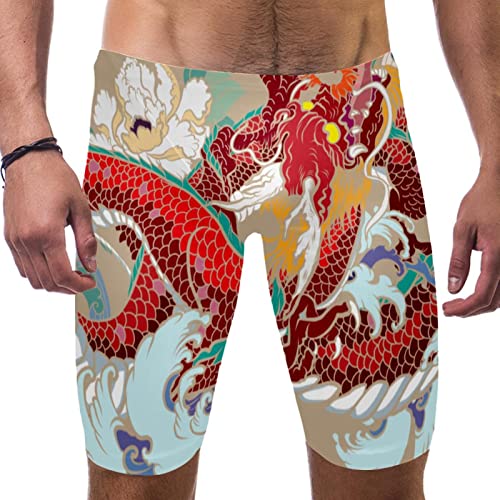 Jammers de natación para hombre con estampado de dragón y flor de ciruelo para entrenamiento largo