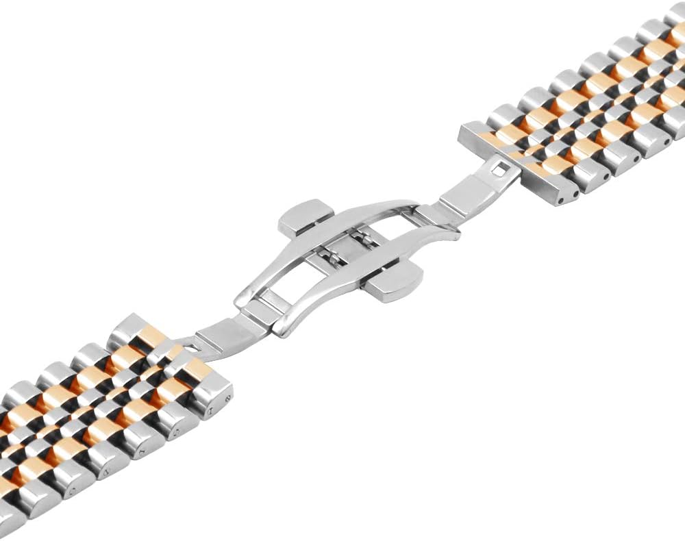 Dressy Quick Release Watch Band 7 Rows Stainless Steel Watch Bracelet Straps 20mm/22mm Metal Replacement Strap for Men Ladies, Black ,Silver, Two-Tone: Gold ,Rose Gold