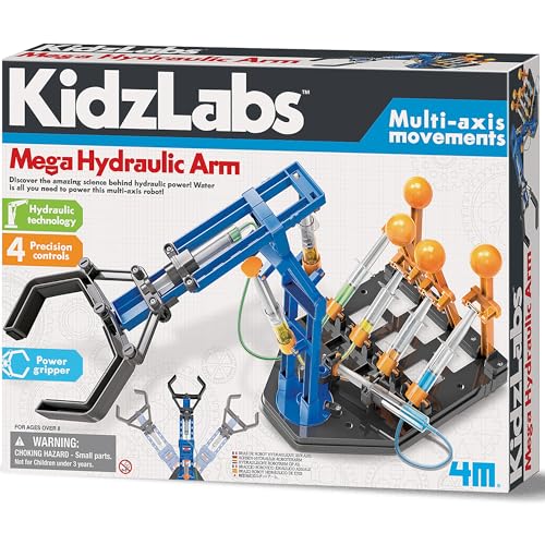 4M: KidzLabs: Mega Hydraulic Arm - DIY Robotic Water Powered Technology Kit, 18" Arm w/Multi-Axis Movements, STEM Science Activity Set, Kids Ages 8+