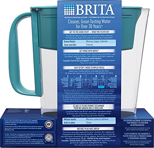 Brita 6 Cup Water Filter Pitcher With 1 Standard Filter, Metro, Turquoise (Package May Vary) #TOP7