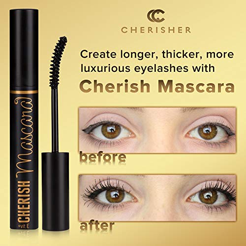 Lengtening Hypoallergenic Cherish Mascara With Vitamin E | Premium Deep Black Color Gluten Free Volumizing Eye Mascara With Vitamins Makes Perfect Natural Bold Eyelashes And Care Your Sensitive Eyes #TOP4
