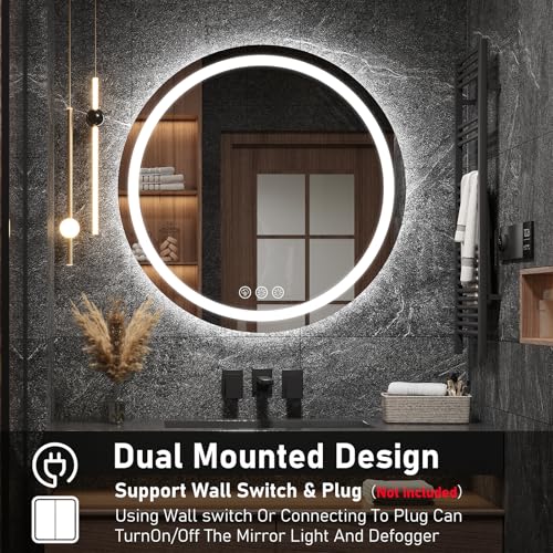Ratsamee LED Bathroom Wall Mirror with LED Lights - 600mm Round Anti-Fog Vanity Mirror, 3-Color Dimmable Frontlit Illumination for Makeup, Wall Mounted Bathroom Lighting - Image 7