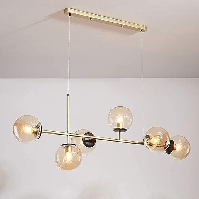 Generic Hanglamp, LED Hanglampen Eettafel Lamp Hanglamp, Vintage Sputnik Kroonluchters 6 Vlam E27 Glas Glazen Bol Hangende Lamp voor Woonkamer Keuken Slaapkamer (Kleur: Goud)