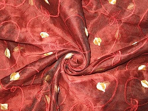 Organza de soie brodé rouge vin pour confectionner votre robe de soirée de mariage