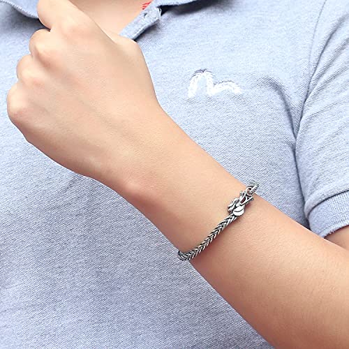 Dankadi Vintage Men 925 Sterling Silver Dragon Bracelet 5Mm7 7.5" 8 "8.5" 9" Franco Link Curb Chain Bangle Fashion Punk Boy Gold Fine Jewelry Gift (Silver, 7 Inches) #TOP1