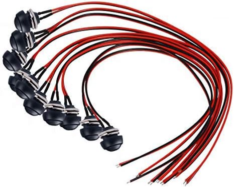 DONJON Momentary Push Button Switch,SPST 2Pin ON/OFF Waterproof Push Button Horn Switch with Pre-soldered 20AWG Wires for Car, PC, Table Lamp (10Pack Black)