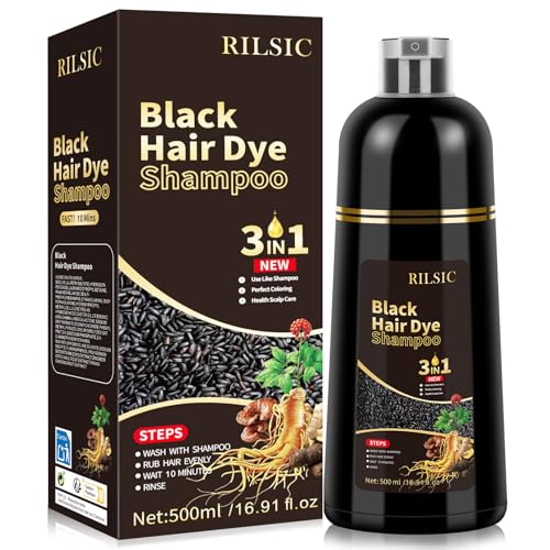 500ML Black Hair Dye Shampoo for Grey Hair Beard Coverage 3 in 1 Instant Colour Shampoo for Men&Women