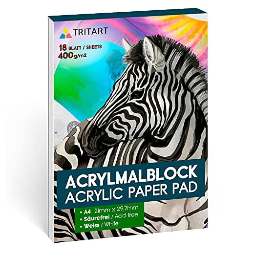 TRITART Bloc de papel acrilico blanco tamaño A4 - Papel para acuarela para tus creaciones artisticas - Bloc pintura de 400g de 18 hojas blancas