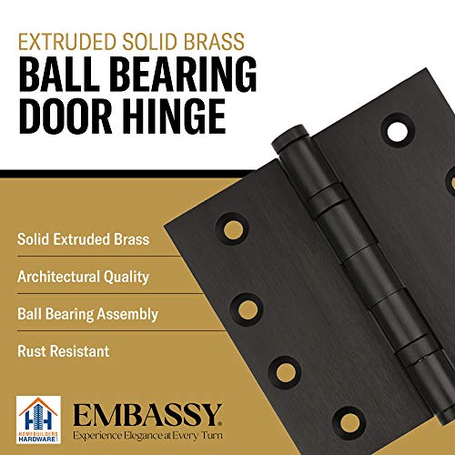 Solid Brass Architectural Door Hinges – 2 Vintage Decorative Cap Mortise Hinges, Ball Bearings, And Stainless Steel Hinge Pin – Home Decor By Embassy, 4 X 4 In., Oil-Rubbed Bronze #TOP4