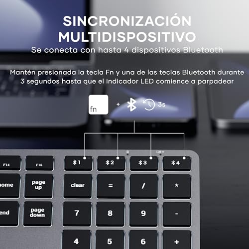 Miniatura 3 de Satechi Teclado Inalámbrico Slim X3, Qwerty Us Con Keypad Numérico, Teclado Bluetooth Retroiluminado Y Recargable Usb C Para Macbook Air Pro, Portatil, Pc, Ipad Y Más Gris