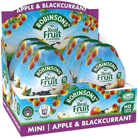Robinsons Mini - No Added Sugar - Low Calorie - Apple and Blackcurrant - Makes 20 Drinks Per Pack, 6 x 66 ml Packs Cover