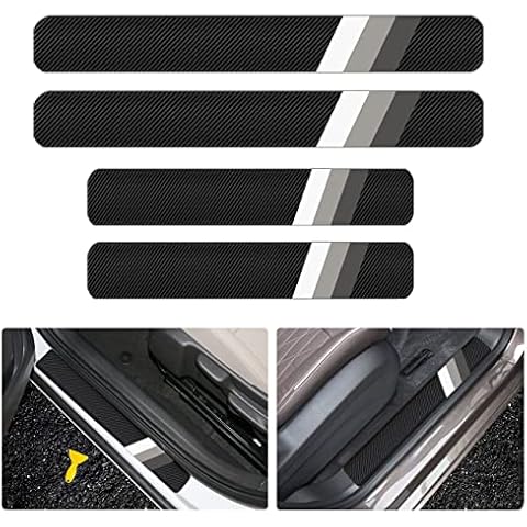 Xnqdre 4 Pack Tri-Color 3 Color Carbon Fiber Door Sill Protector Welcome Pedal Front Rear Door Guards Step Protector Compatible for Toyota Tacoma 4Runner Tundra Rav4 Highlander TRD. (White Gray) Cover