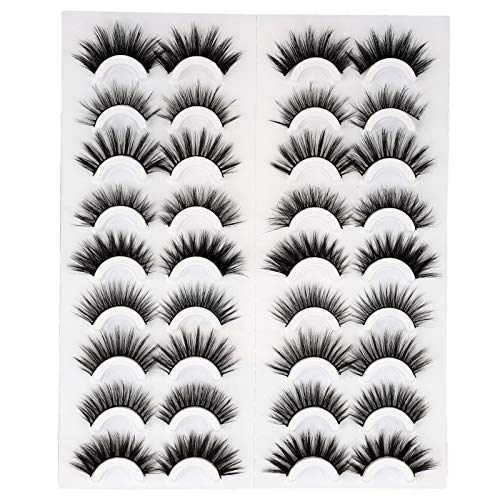 False Eyelashes 18 Pairs Natural Fake Eyelashes 9 Styles Cat Eye Light Volume Mink Faux Lashes Pack Dramatic Fluffy Mink Eyelashes 3D Thick Eye Lashes Handmade Reusable Multipack by Yawamica