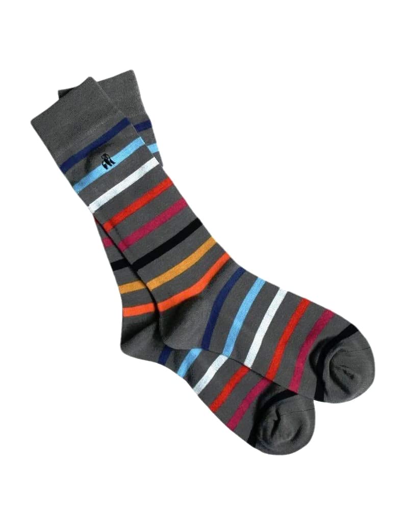 Swole Panda Men's Grey Bamboo Socks Uk7-11 - Small Stripe Socks