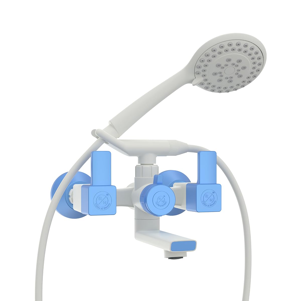 RN PTMT Superior Plastic Faucet 3 in 1 Wall Mixer Telephonic with Crutch Water Tap for Bathroom | Hot & Cold Water Wall Mixer with Hand Shower Connectivity Provision (White-Blue-Dual)_RNVIR19A12-image-30