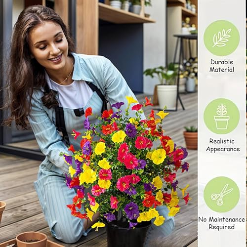 Flores artificiales con estacas para jardín y macetas de exterior 6