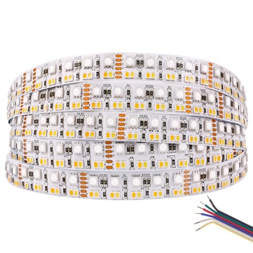 Brightest RGB+CCT Flexible led Strip Lights 270LEDs/Meter 5050 RGB + 2835 Warm White Daylight White Double Row Super Bright RGBWW Non-Waterproof Flexible LED Tape Light(DC24V 5meter/16.4ft)