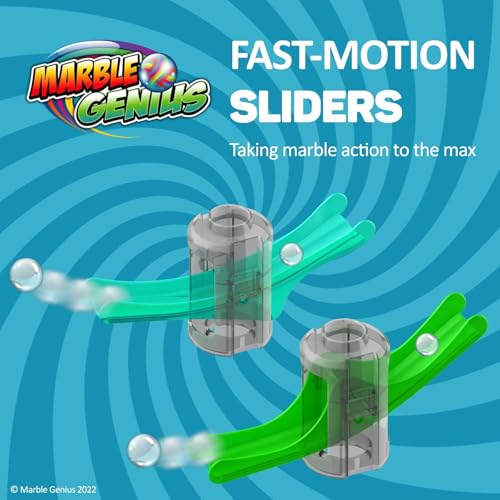 Marble Genius Marble Run Stunts Super Set: 125 Pieces Total, 20 Action Pieces Including 2 New Trampolines, Free Online App and Full-Color Instruction Booklet, Made for Ages 5 and Up