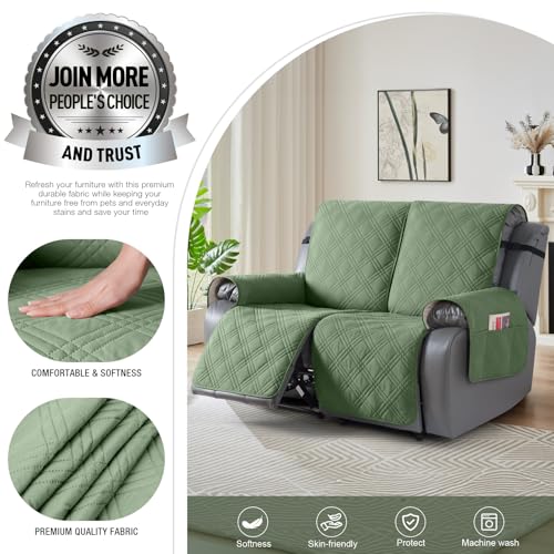 Image of TAOCOCO 100% Waterproof Loveseat Recliner Covers 2 Seater, Split Loveseat Covers for Reclining loveseat, Non Slip Reclining Couch Cover with Double Straps for Kids, Pets(2 Seater, Bean Green)