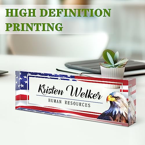 Image of Name Plate for Desk, Desk Name Plate Personalized, Office Decor for Women Men, Acrylic Desktop Accessories, Office Appreciation Gifts for Boss Social Workers Teacher Employee Nurse (Flag B)