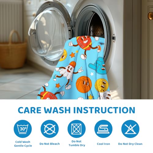 Image of Viviland 3 Pieces Boys Ball Sport Twin Sheet Set - Soft Microfiber Fitted Flat Sheets & Pillowcase Bed Sheet Set - Blue Ball Print Bedding Sets for Kids