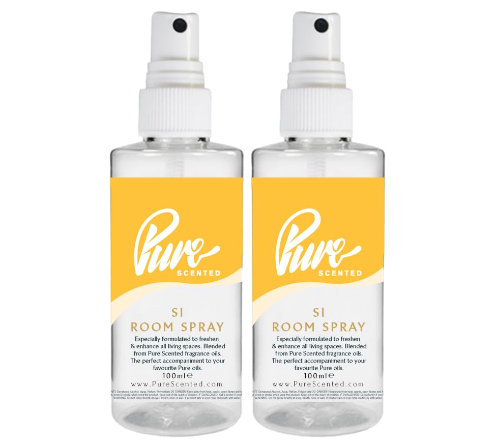 "Pure Scented 200ml Room & Fabric Sprays 2 x 100ml Suitable For Home, Car, Caravan, Work, Gym Bags, Odour Eliminators (2 x 100ml, Si)"