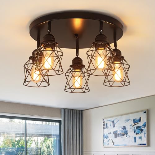 5-Lights Kitchen Light Fixtures Ceiling Mount, Adjustable Multi-Directional Black Flush