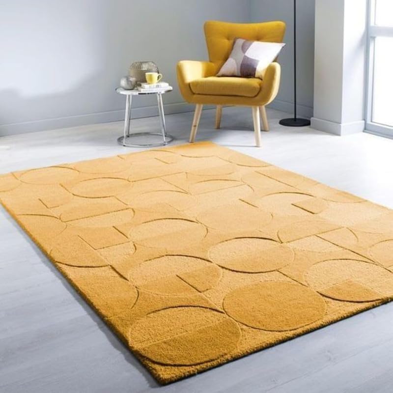 Image of Hand Tufted Modern Design Exported Collection High Low Pattern Wool Carpet for Living Room, Bedroom & Hall (Gold E, 5 x 8 Feet)