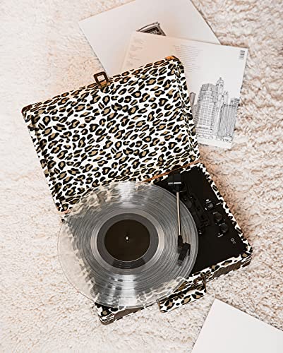 Image of Crosley CR8005F-LP Cruiser Plus Vintage 3-Speed Bluetooth in /Out Suitcase Vinyl Record Player Turntable, Leopard