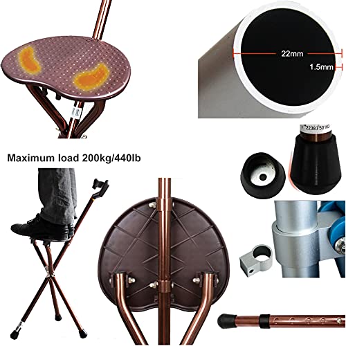 Bastda Passeggio, Sedile a Stampella Pieghevole, Sedia a Stampella in Alluminio Leggero Regolabile in Altezza con Luce a Led, Sgabello a Stampella per Massaggio, Sgabello Di Riposo per Anzian