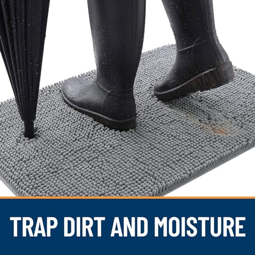 OLANLY Dog Door Mat for Muddy Paws 30x20, Absorbs Moisture and Dirt, Absorbent Non-Slip Washable Doormat, Quick Dry Chenille Mud Mat for Dogs, Entry Indoor Entryway Carpet for Inside Floor, Grey
