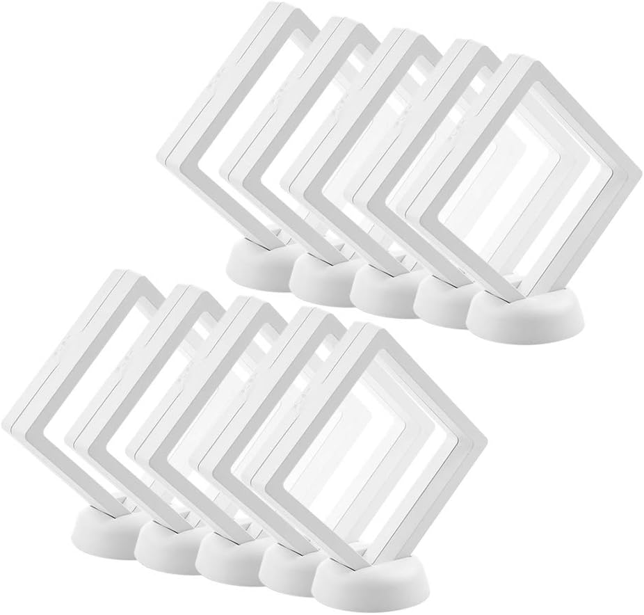 CrazyStorey Set of 10 Pcs White 3D Floating Frame Display Holder Stands ,Medallions, Jewelry,Challenge Coin,2.75 x 2.75 x 0.75 inches