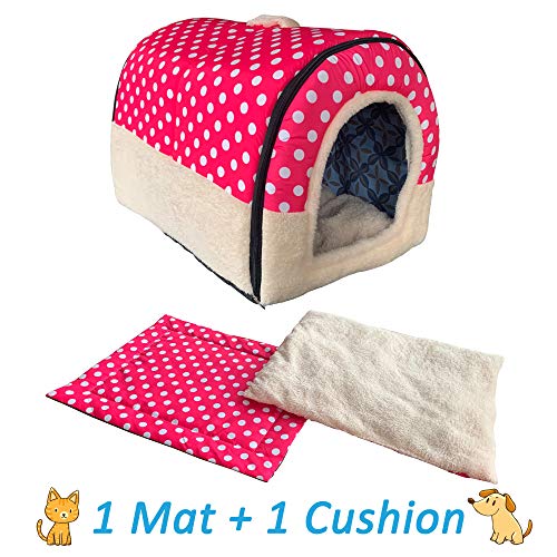 ANPI 2 en 1 Casa y Sofá para Mascotas, Lavable a Máquina Casa Cama de Perro Gato Puppy Conejo Mascota Antideslizante Plegable Suave Calentar con Cojín Extraíble Colchón, 3 Tamaños