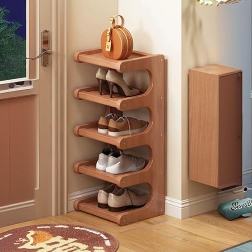 MESCXTY Zapatero Vertical de Madera marrón, Organizador de Almacenamiento, Estante Alto, Torre Estrecha para Armario, Entrada, Garaje, Ahorra Espacio (30 cm de Largo x 20 cm de Ancho x 68 cm de Alto)