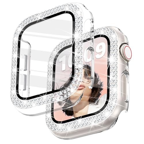 Newlibery Bling Watch Case with HD Screen Protector Women Compatible with Apple Watch 40mm Diamond Protective PC Face Cover Frame Protector for iWatch Series 6/5/4/SE/SE2/SE3 Clear
