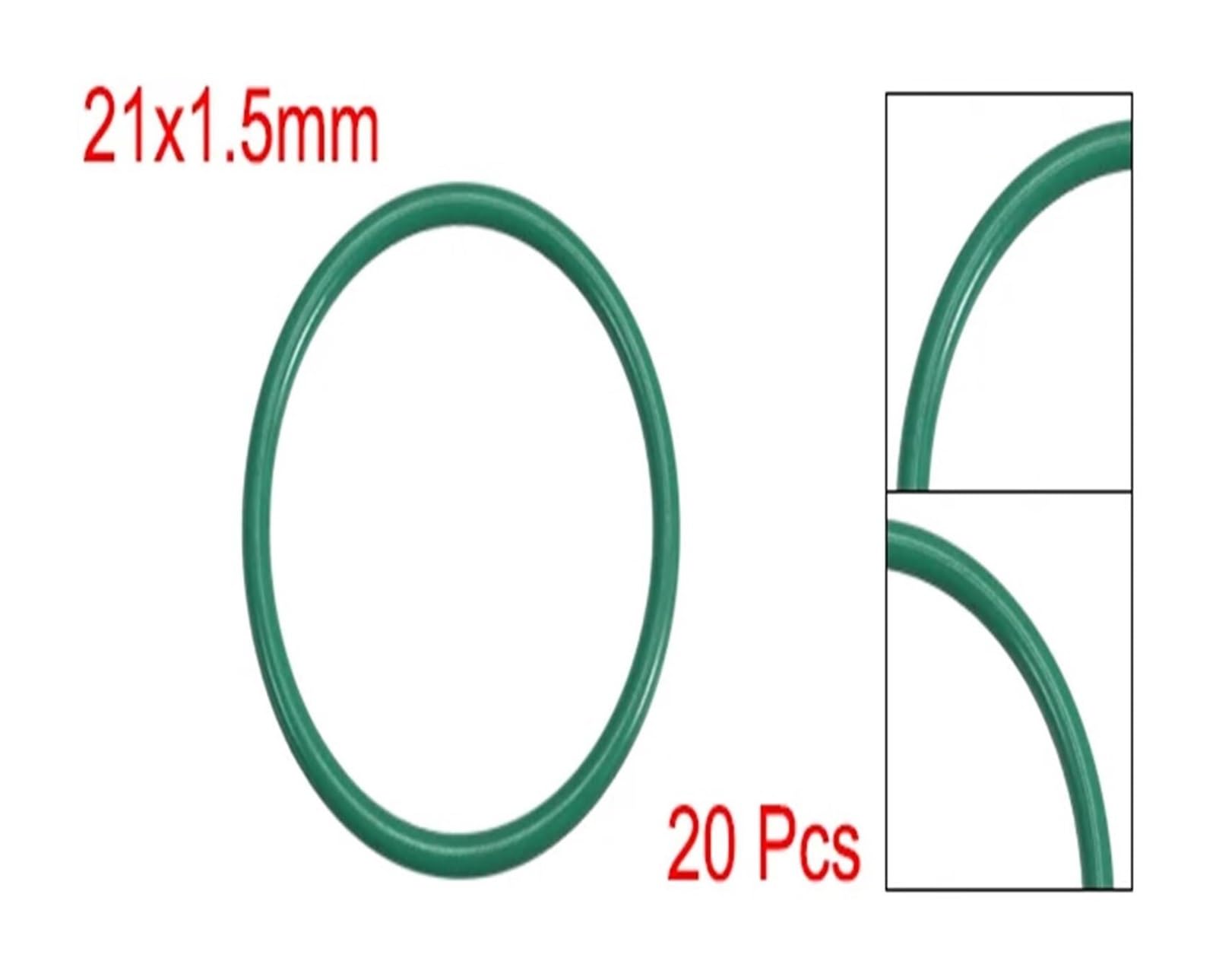 Hardware Fittings 20 Stück Fluorkautschuk-O-Ringe, 21 mm Außendurchmesser, 18 mm Innendurchmesser, 1,5 mm Breite, grüne Dichtung for pneumatische Reparaturen usw. Dichtungsscheibe,Zuverlässiges Mater