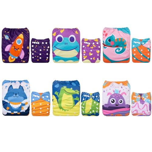 Image of ALVABABY Cloth Diaper One Size Adjustable Washable Reusable for Baby Girls and Boys 6 Pack with 12 Inserts 6DM68