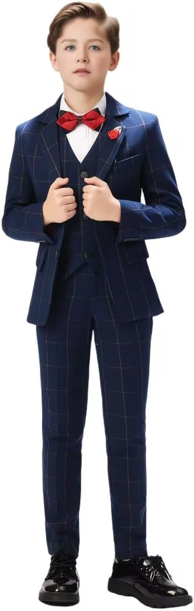 Boys Suit for Kids Tuxedo Suits 5-Piece Wedding Dress Set with Shirt Vest Jacket Pants and Bowtie