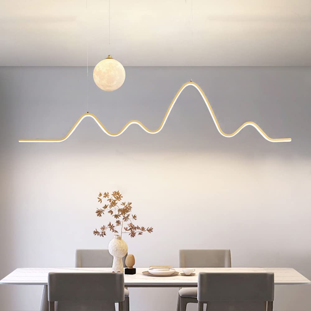 KXEcoLife Modern LED Pendant Light - 3D Moon Ball Chandelier, 150cm, Adjustable 3000-6500K, Remote Control, Perfect for Dining Room and Living Decor.